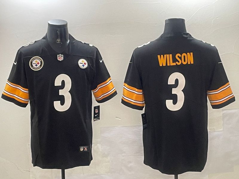 Men Pittsburgh Steelers #3 Wilson Black Second generation 2024 Nike Limited NFL Jersey style 01041
